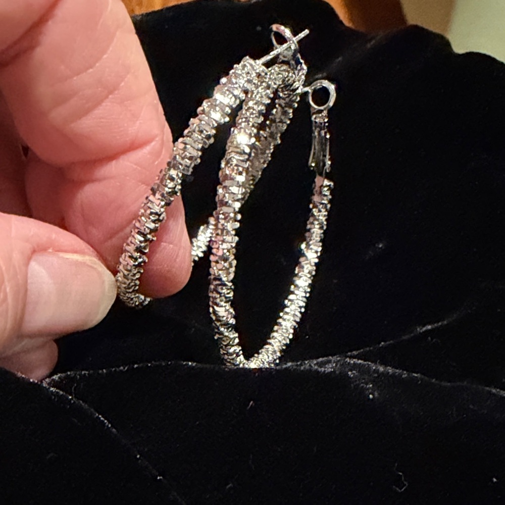 ❤️3 for!❤️ Large Sparkling Elegant Silver Hoop Earrings